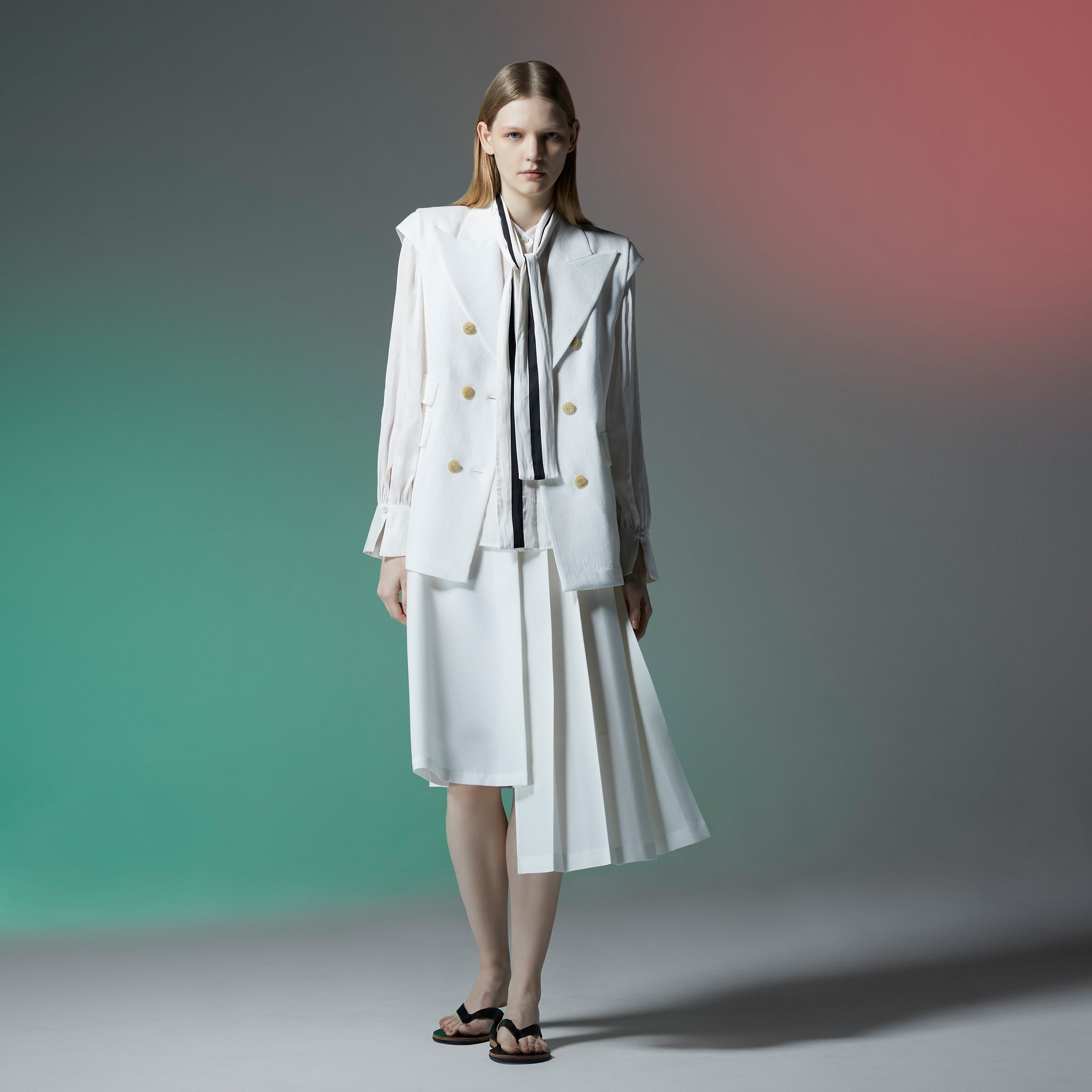 バイカラーリボンブラウス