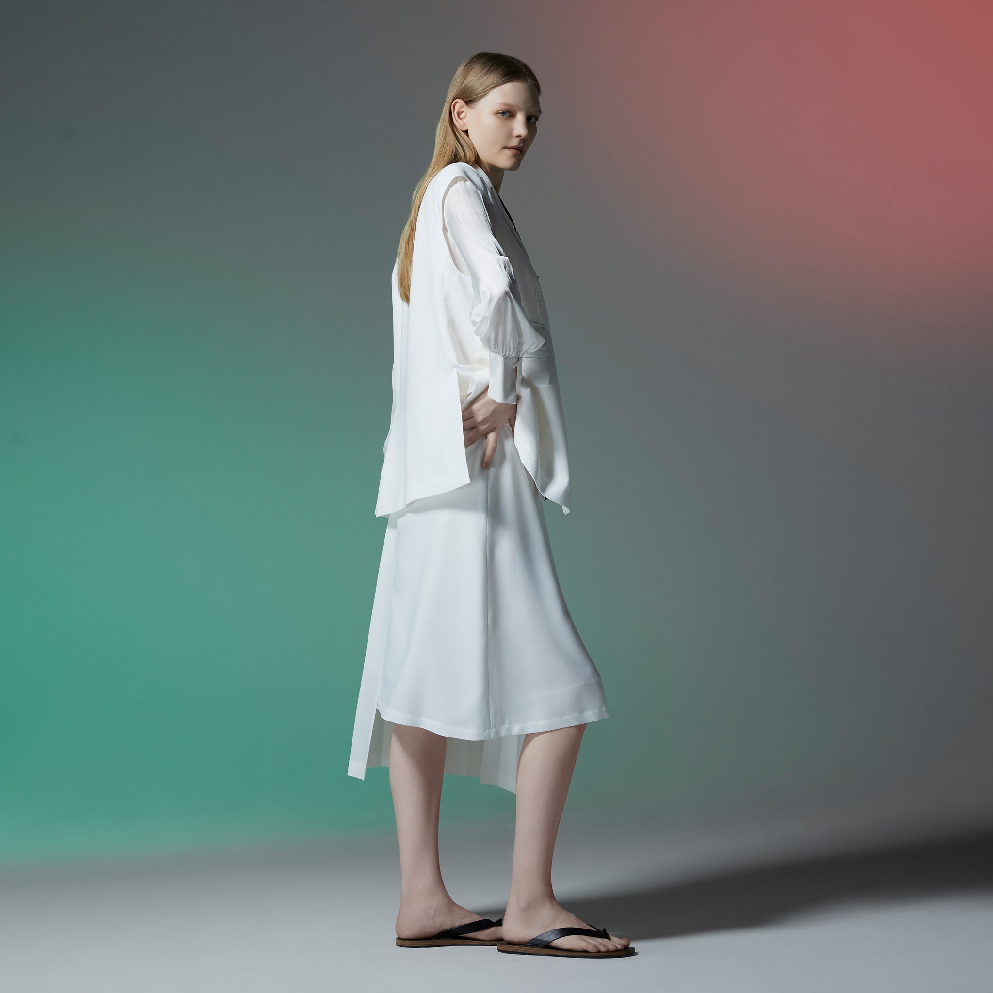 バイカラーリボンブラウス