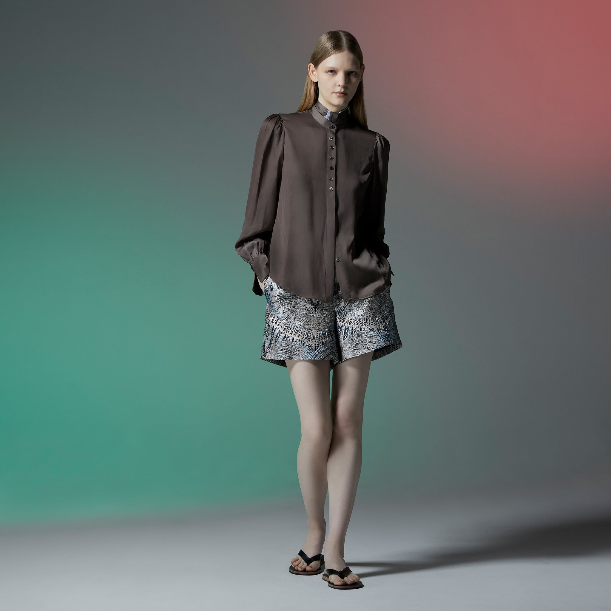 バイカラーリボンブラウス