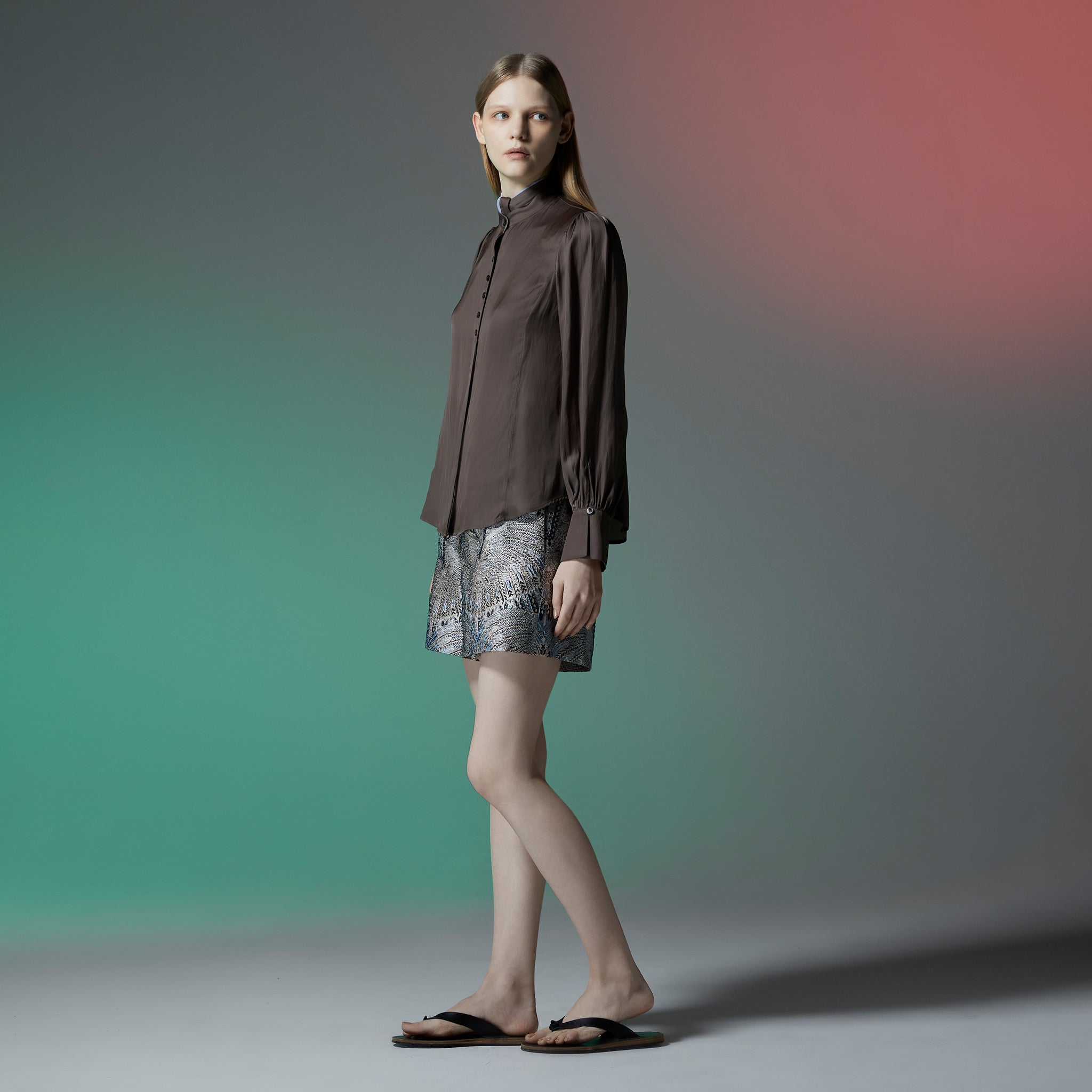 バイカラーリボンブラウス