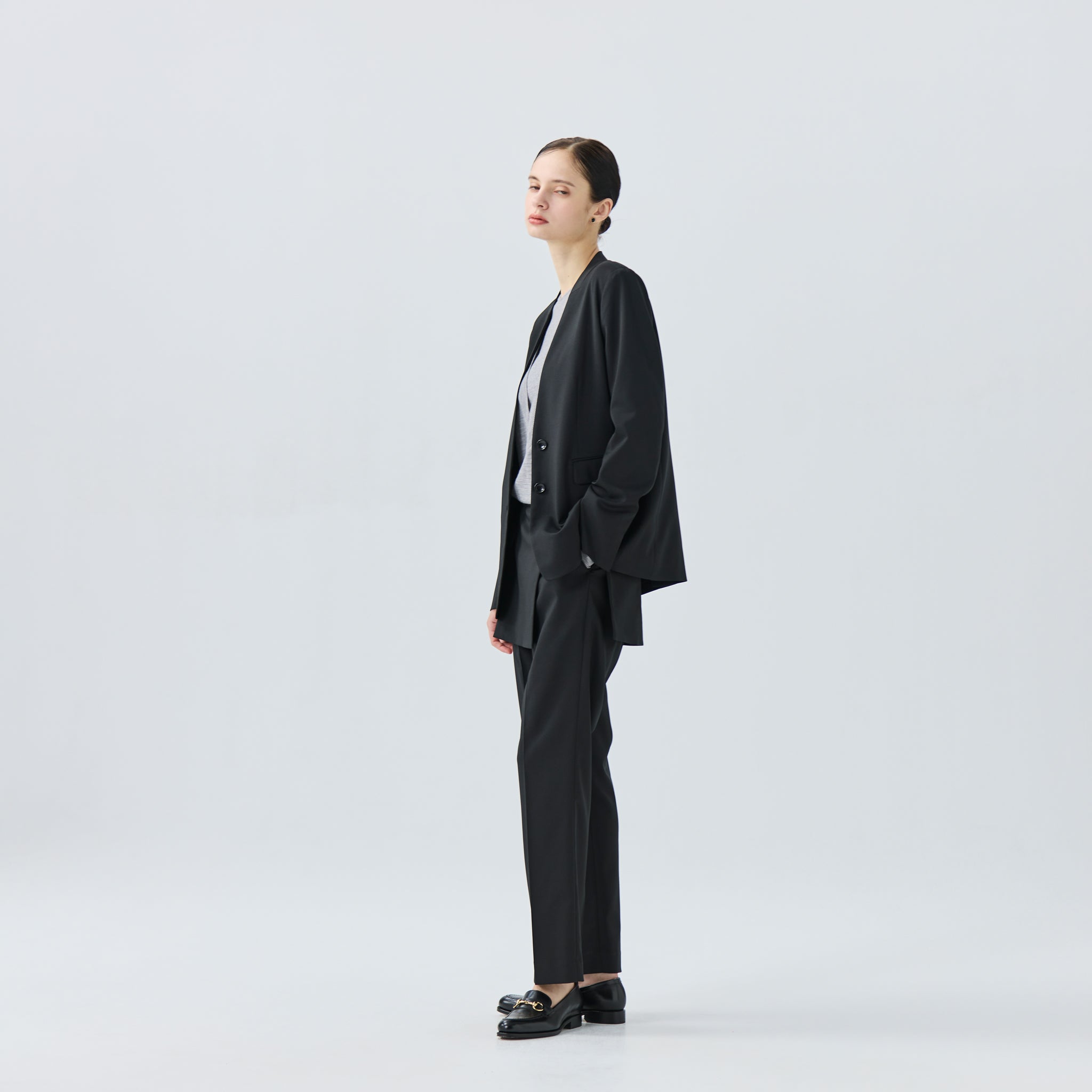 René ノーカラージャケット 36 ホワイト 極美品】ルネ Rene ノーカラーツイードジャケット36白 近年モデル