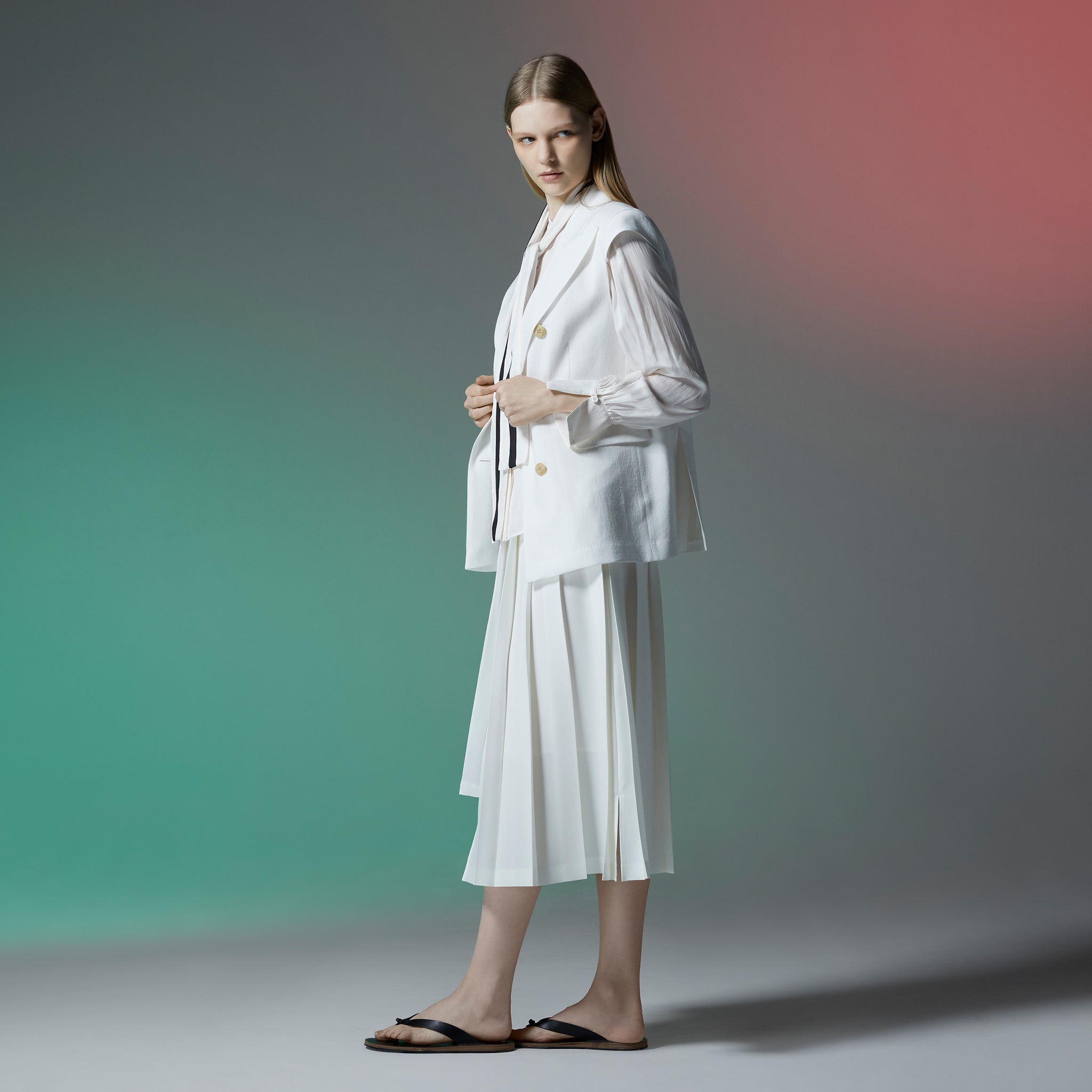 バイカラーリボンブラウス